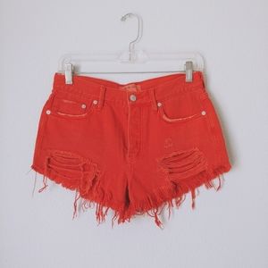 We The Free | Orange Dyed Denim Cutoff Shorts